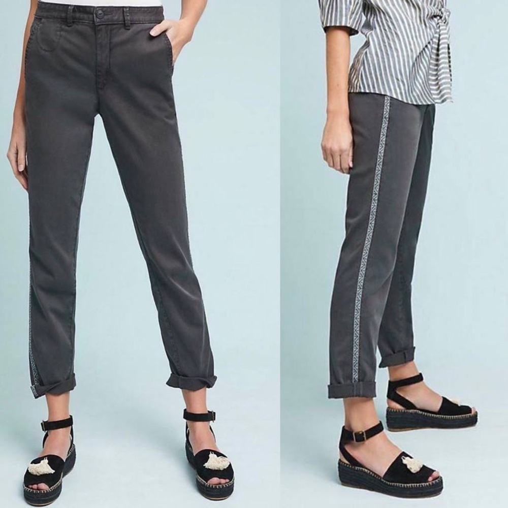 Anthropologie chino relaxed fit 28 gray pants Aztec stripe side ribbon casual